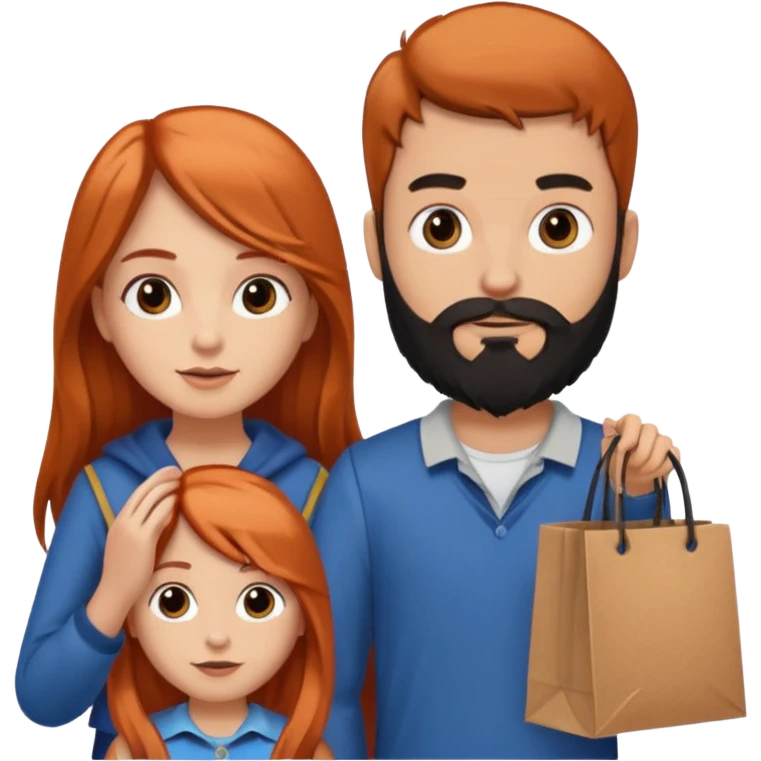 Chica con cabello cobrizo largo y chico con barba negra o os dos con bolsas de compras  emoji