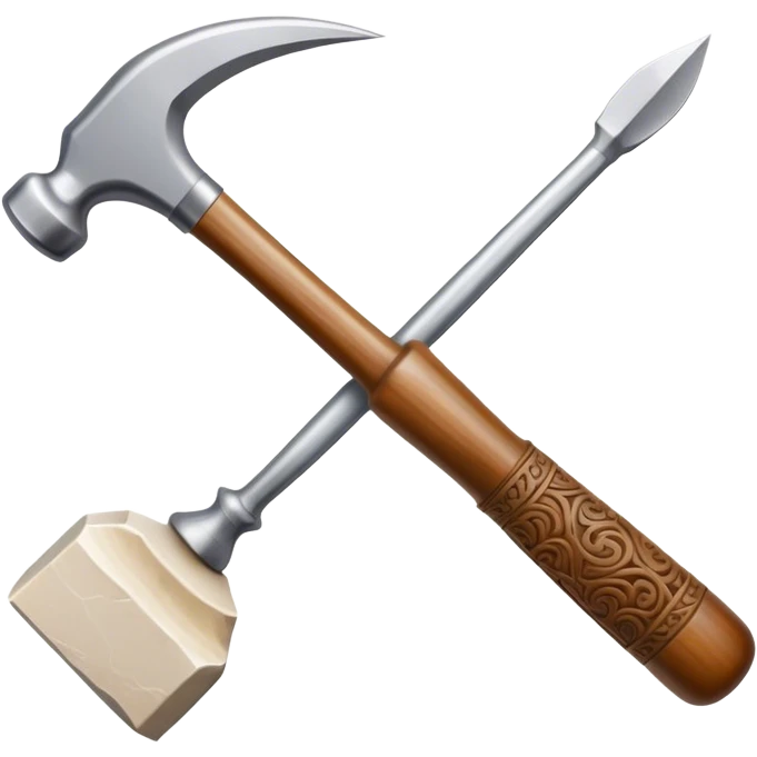 Carving icon, stone, bone, and horn with detailed patterns, carving tools like chisel, awl and hammer, minimalistic style, clean lines, transparent background. emoji