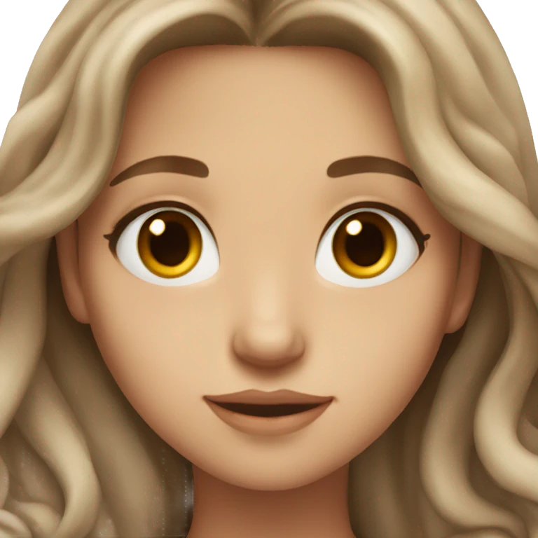 white beautiful girl with brown wavy long hair and brown eyes wearing necklace emoji