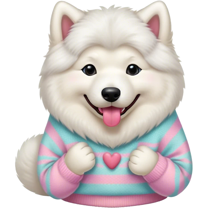 cute 
Samoyed tongue hanging out sitting 
 in a cute pastel sweater emoji