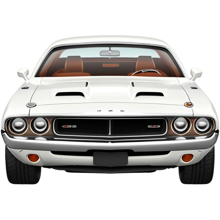 Classic white 1971 Dodge Challenger, perfect 30-degree angle view, highly detailed front grille and headlights, clean all-white exterior, authentic muscle car lines, iOS emoji style emoji