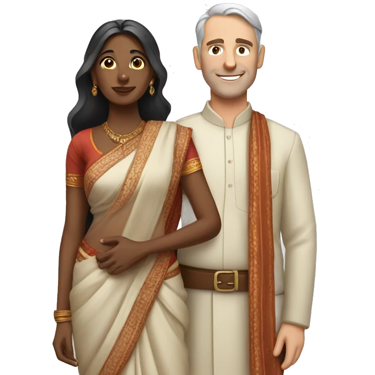 Indian woman wearing sari with white man emoji