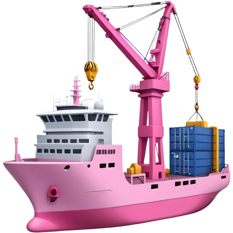 ship at dock with port crane, all pink shades, compact and clear, glossy, soft edges, subtle depth, Apple iOS emoji style emoji
