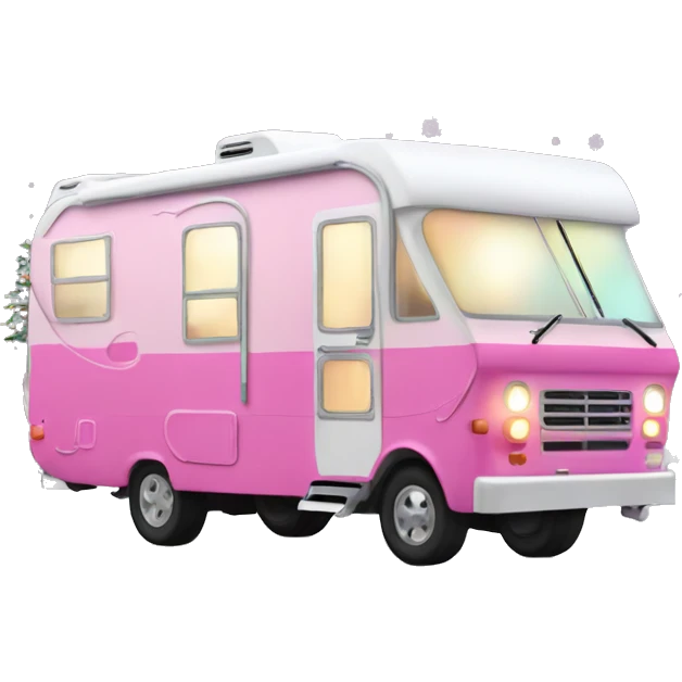 Pink Rv with snow and Christmas lights emoji