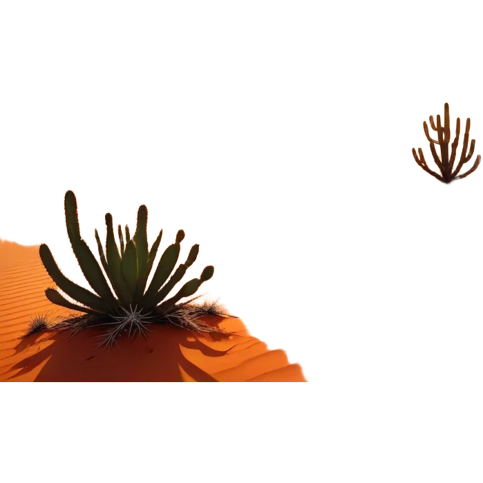 Cinematic Realistic Desert Emoji, Expansive and arid, with vast stretches of golden sand dunes and scattered cacti, the sun casting a warm, almost orange glow over the dry, cracked earth. The horizon blurs into a heat shimmer, while the occasional desert flower adds a splash of color to the barren landscape. Soft glowing outline, capturing the essence of the harsh yet stunning beauty of the desert, calm and quiet, filled with silence and mystery. emoji