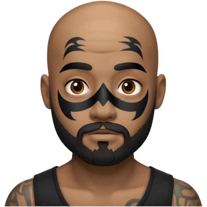 bald bearded man with black face tattoo emoji