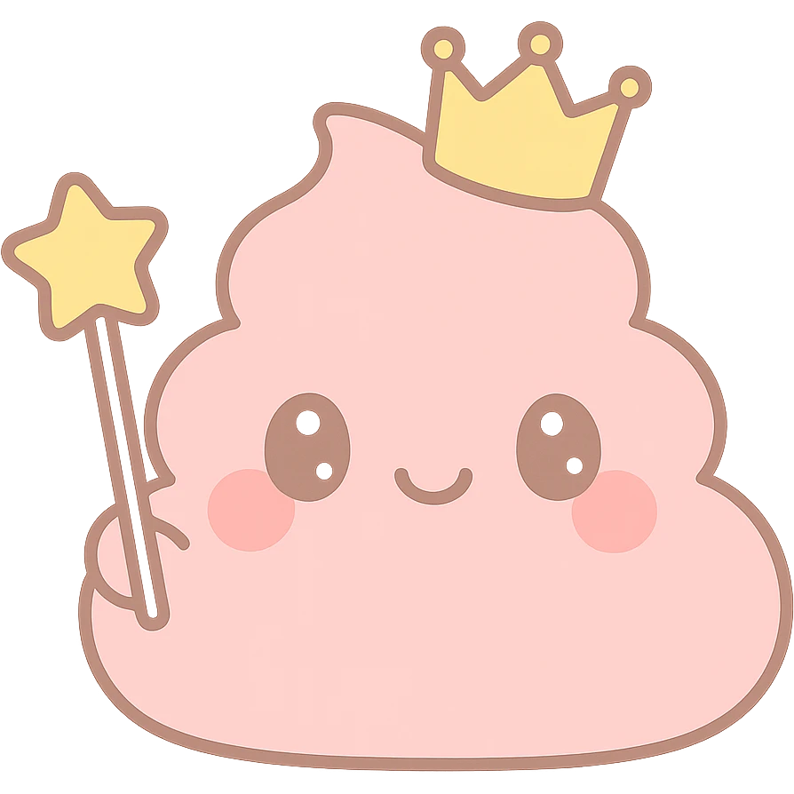 poop princess, kawaii style, blushing cheeks, holding a magic wand emoji