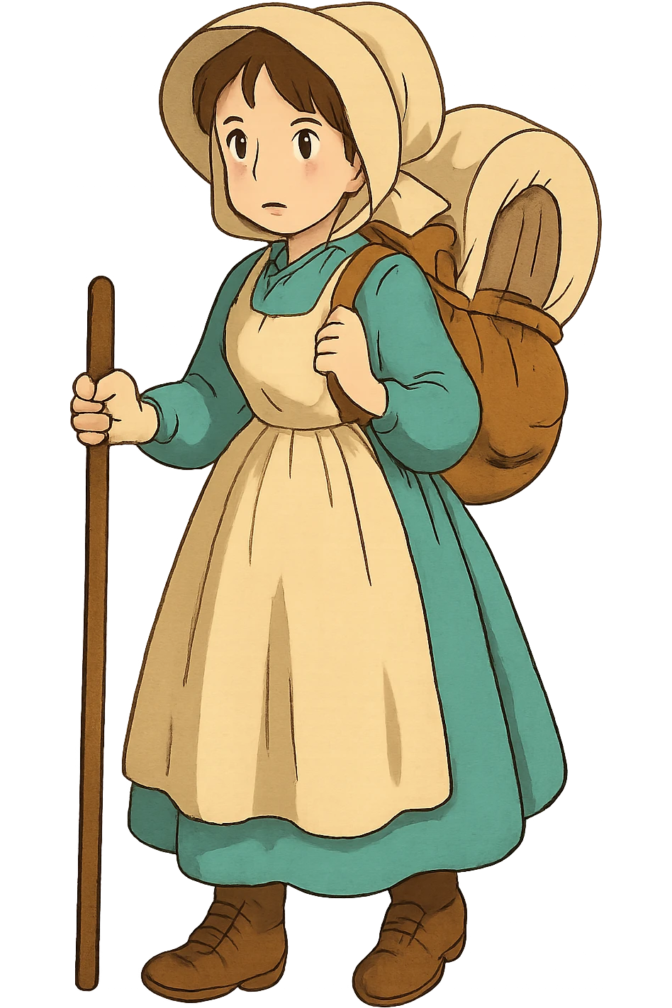 A young pioneer woman from the 1840s about to head off on the Oregon trail emoji