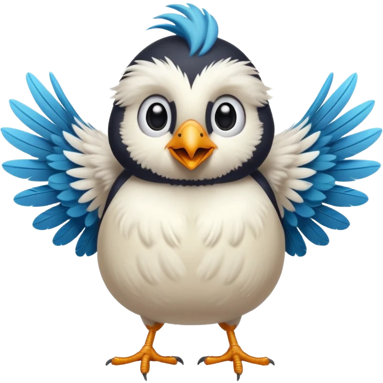 cartoon tit bird with wings spread, looking like it is flashing, playful and cheeky pose emoji