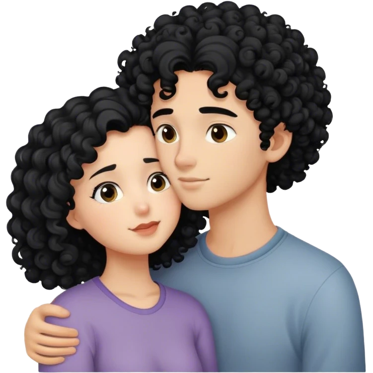 intimate moment between love, girl black hair and boy curly hair emoji