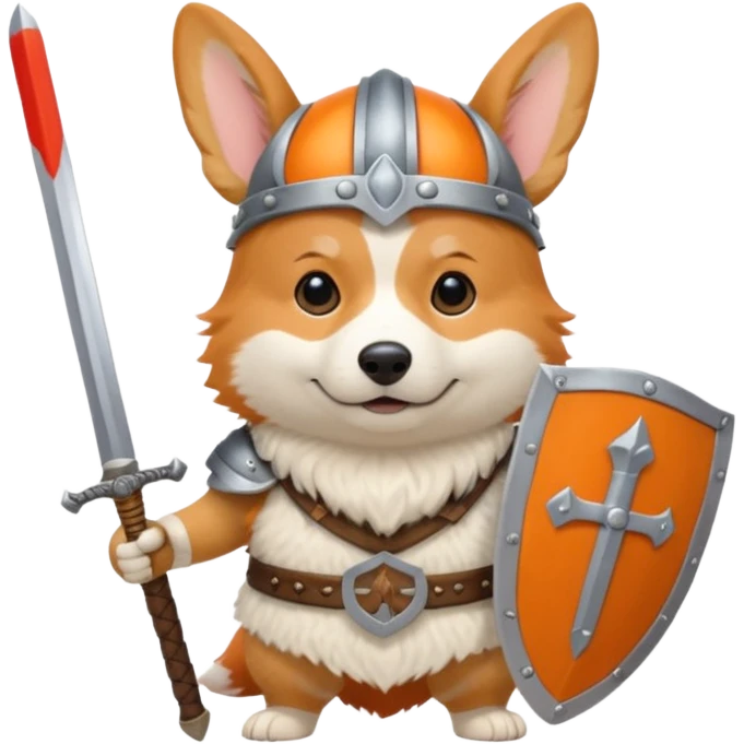 corgi with viking helmet and sword behind emoji