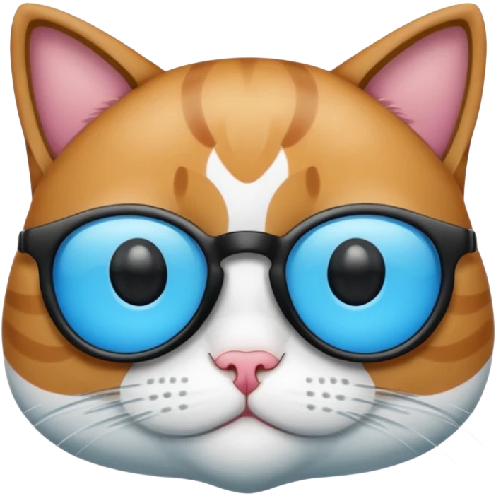 Gato celeste con blanco y sin amarillo y con gafas de pro animado emoji