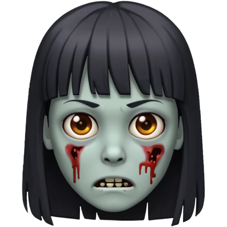 zumbi com franjinha na testa e o cabelo longo liso e preto emoji
