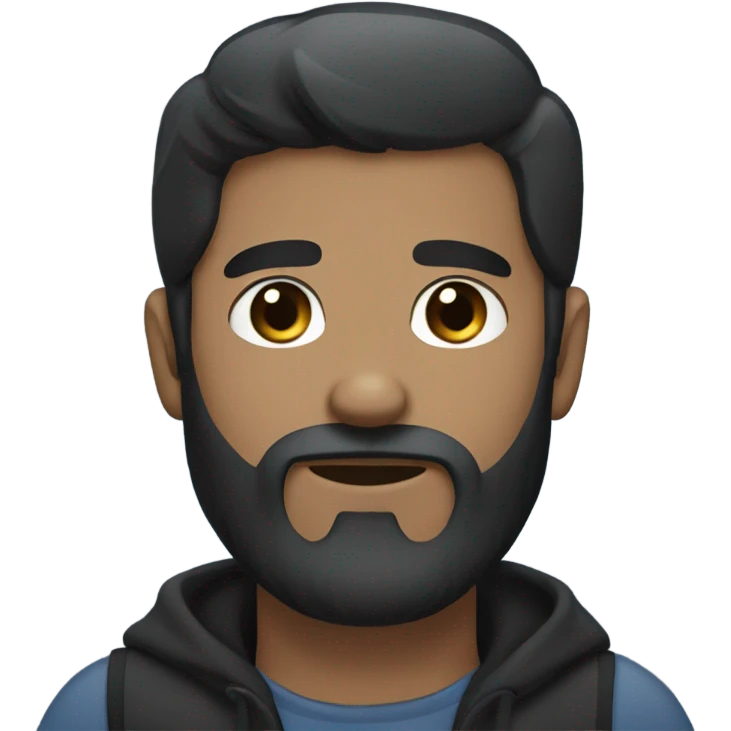 beard man black hair blue eyes face holding black Labrador  emoji