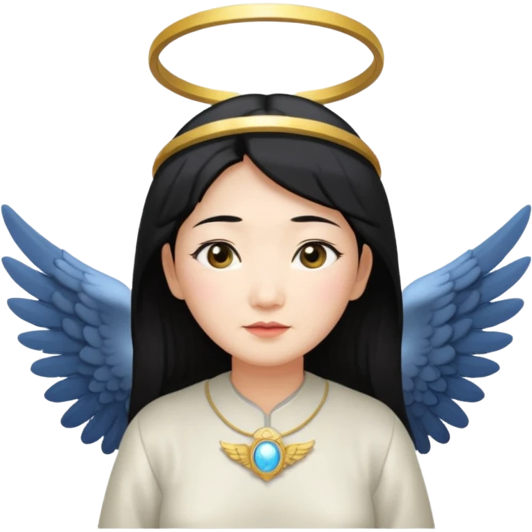 Angel Old Lady with wings black hair asian  smaller eyes w hLo emoji
