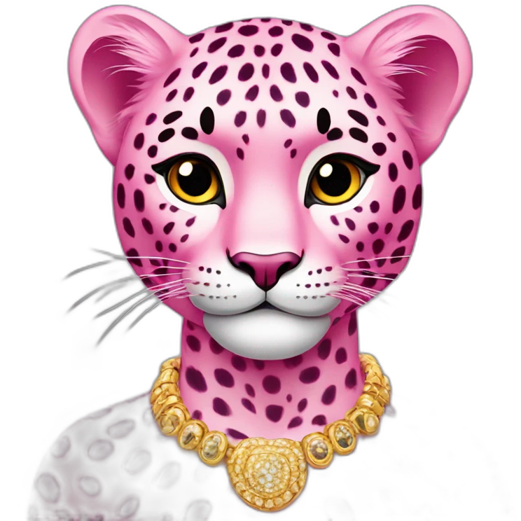 Pink leopard with gold jewellery emoji