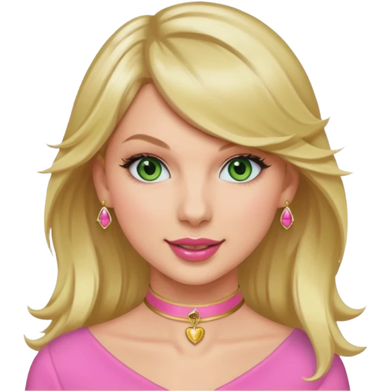 Smiling taylor swift green eyes long blonde hair pink lips pink gold choker emoji