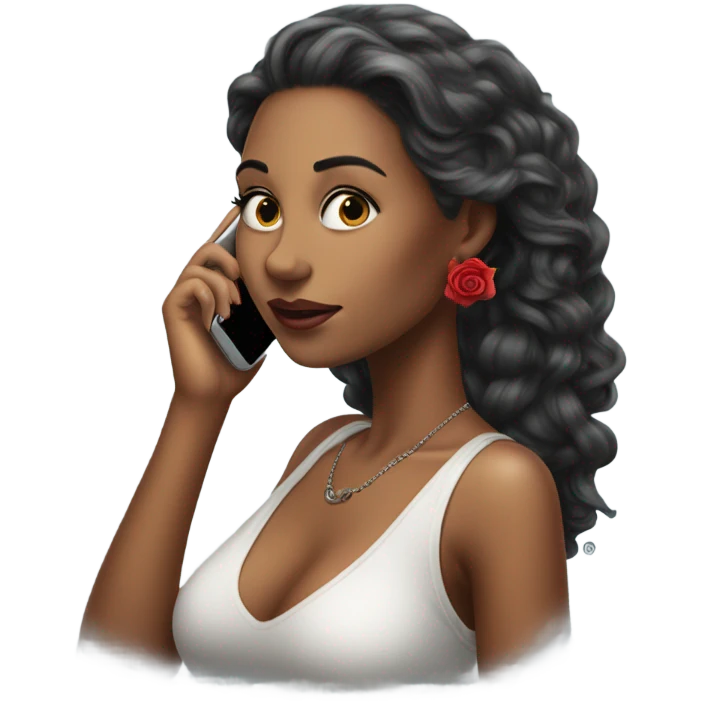 Hyper Realistic beautiful woman model with a small rose tattoo talking on a phone  emoji