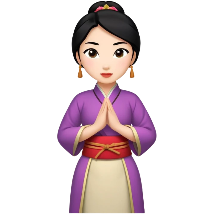 Mulan from hips up, traditional Chinese outfit, black hair, minimal style, larger size emoji