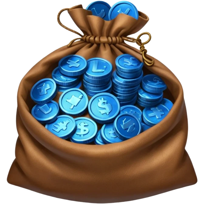 blue coins inside an opened brown money bag  emoji