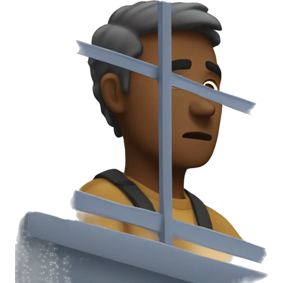 man looking out window pondering emoji
