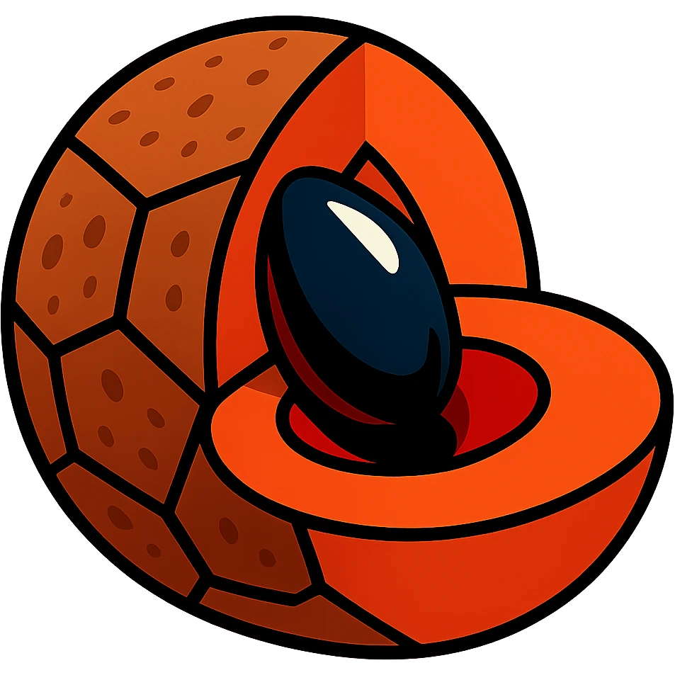 Show the mamey fruit with the seed open and visible in a vibrant toon style, maintaining a transparent background. emoji