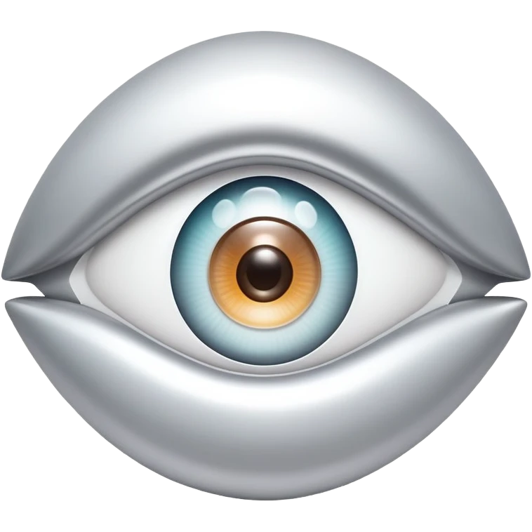 white capital letter O inside almond-shaped gradient eye, silver curved accents on both sides, symbolizing vision and clarity emoji