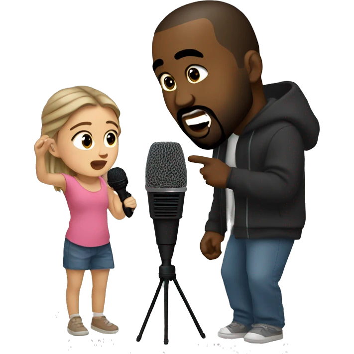 Kanye west singing with a microphone with his daughter  emoji
