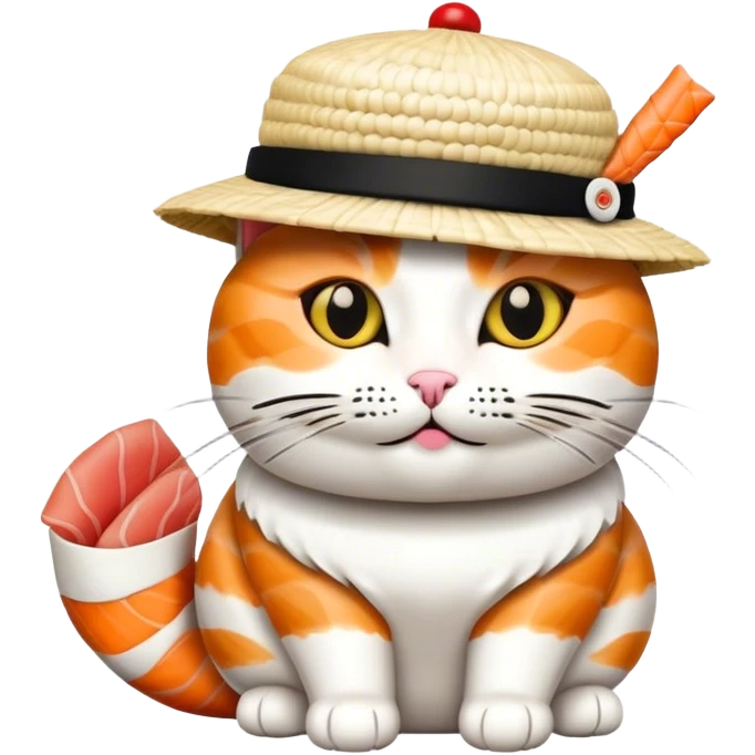 cat wearing a hat made out of sushi emoji