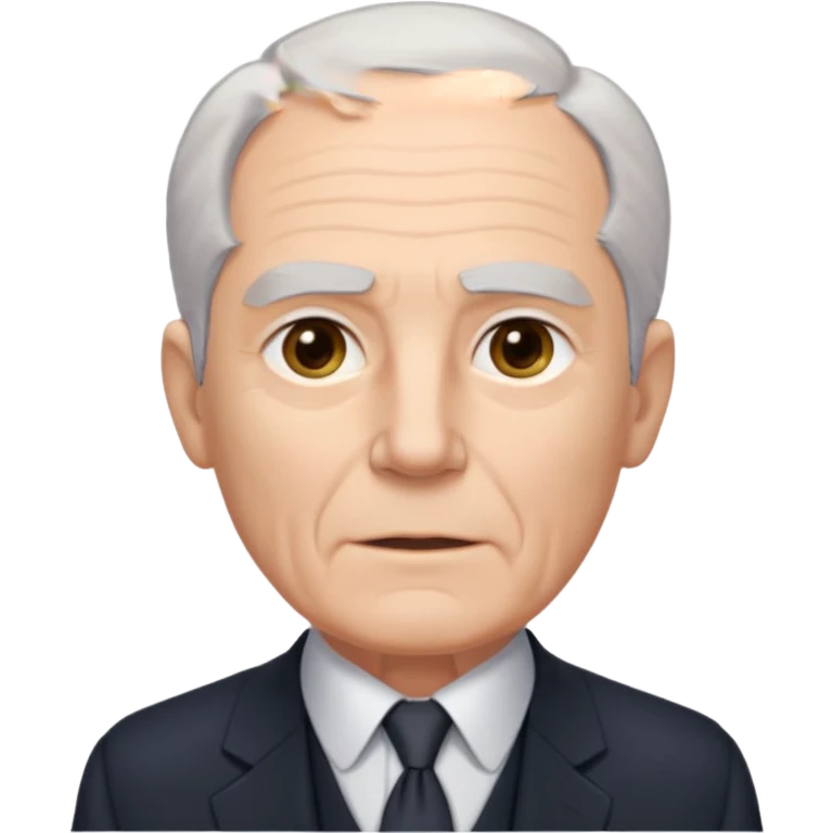 Elderly white man. Pale skin. Gray or white hair neatly combed back. Clean-shaven face with wrinkles around the eyes and mouth. Calm, steady eyes. Wears a collared shirt, tie, vest, and dark suit jacket visible from the chest up. emoji