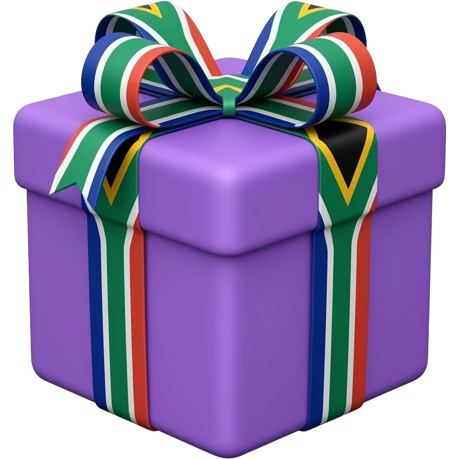 a purple gift but the ribbons are south african flag themed use hex code 3d0c47 for the purple emoji