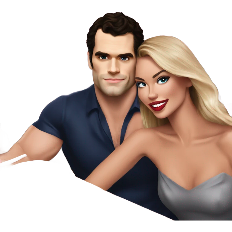 realistic photo of Henry Cavill with a beautiful  victoria secret model on a romantic sushi date emoji