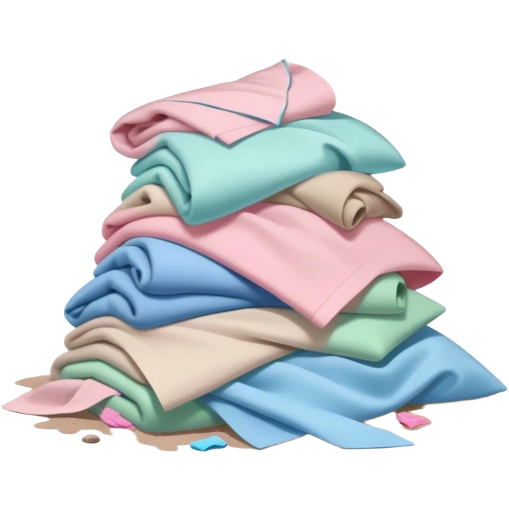 Dirty pile of laundry with green pastel blue pastel pink pastel and beige colours on the ground  emoji