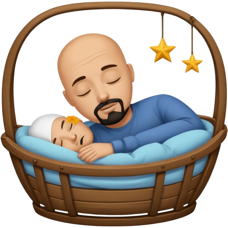 a bald, tan man who has a black goatee sleeping in a cradle emoji