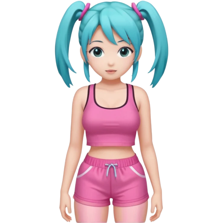 Miku big boobs pink crop top and shorts emoji