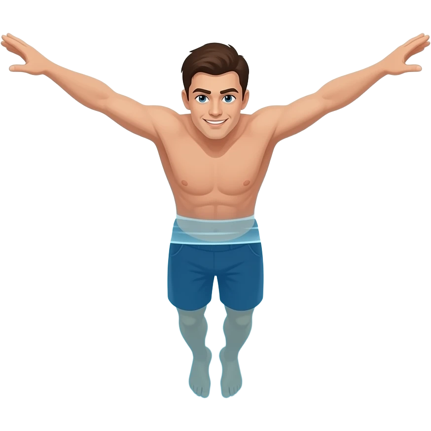 a person that is diving into a pool, with arms extended and hands holding in front, and water under emoji