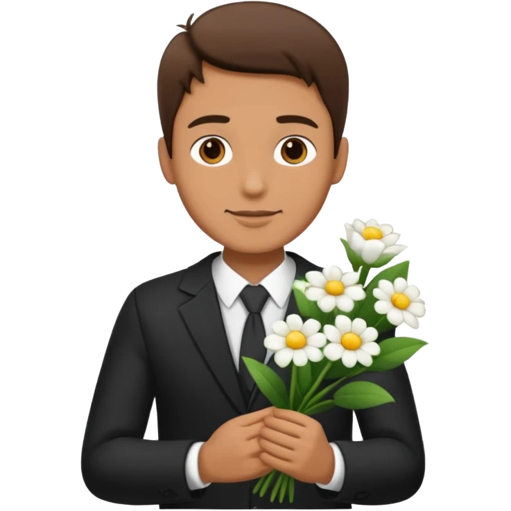 man holding white flowers in their hands emoji