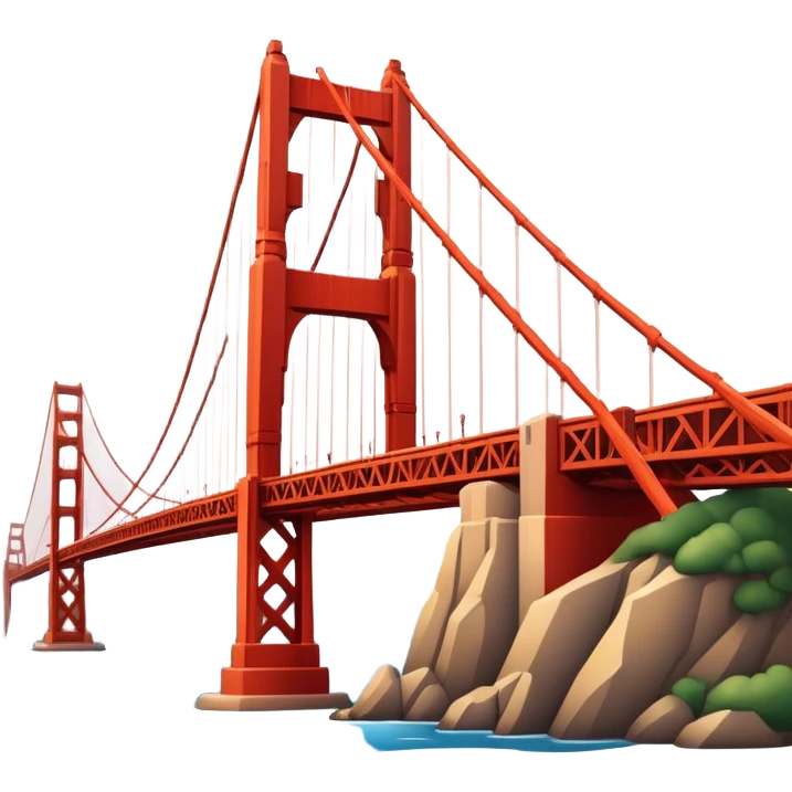 Cinematic Realistic Golden Gate Bridge Landmark Emoji, depicted with the iconic suspension bridge rendered with rich detail and vibrant, dynamic lighting. emoji