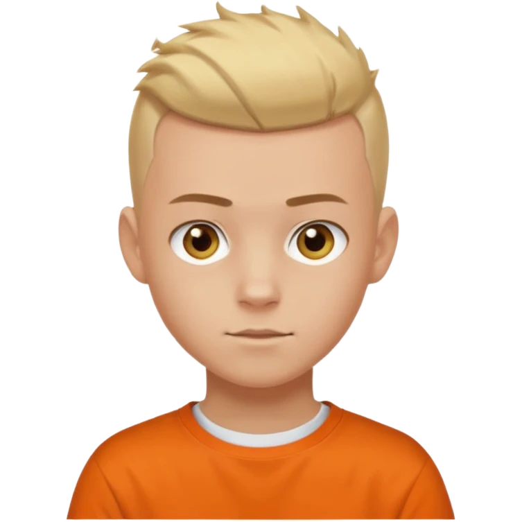 Blonde Buzzcut And Brown Mohawk. Amber Eye. Orange Tshirt. White Sleeve. Teenage Boy emoji