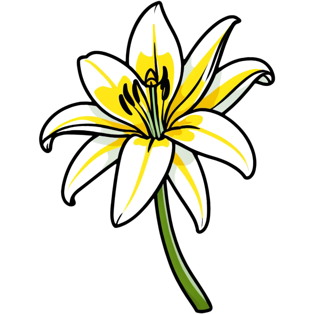 Delicate lily flower with white petals and yellow stamen, decorative design emoji