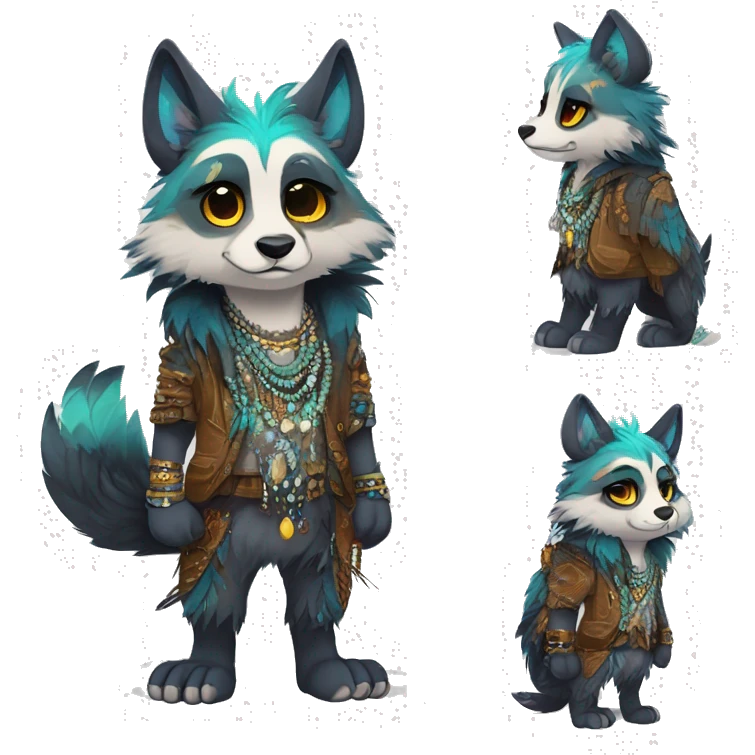 cute cool edgy fantasy animal fursona creature by griffsnuff & LiLaiRa & Falvie with exotic colors with patterns and feathers and necklace full body emoji