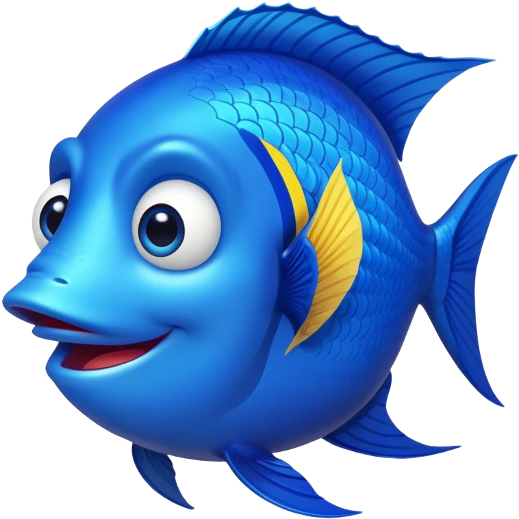 ridiculously stupid looking bright blue fish in side profile facing right, but with both crossed eyes somehow looking at viewer, dopey smile, flat 2D side view only emoji