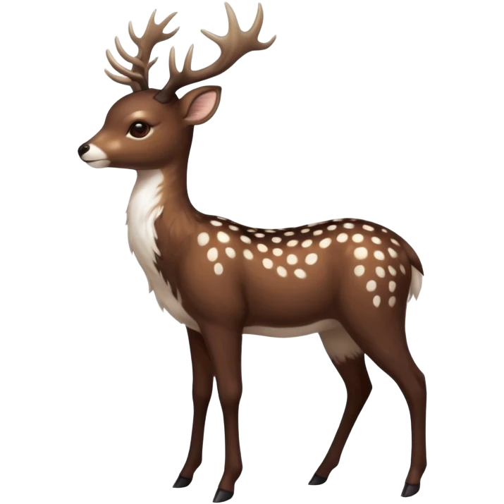 Colorful dark realistic chocolate-brown tropical beige fur glorious divine exotic cute cool beautiful shiny beautiful fantasy-Furret-Eevee-caracal-civet-genet-sergal-vernid-Cacomistle-oncilla-animal-Fakémon-hybrid-fursona with white deer-spots pattern markings (full body) emoji