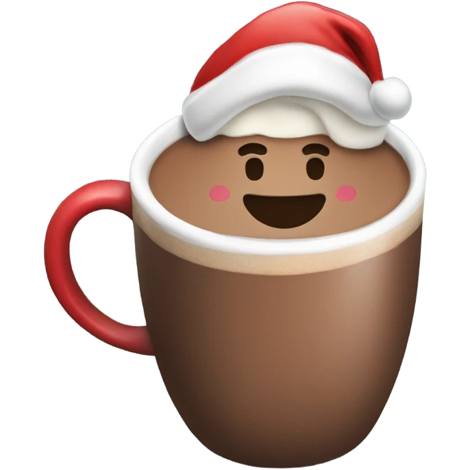 Hot chocolate smiling with a Santa hat on emoji