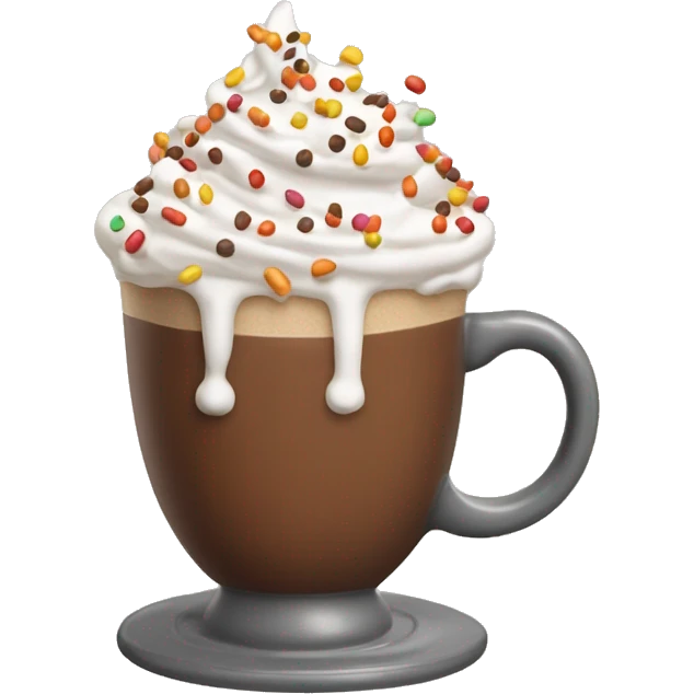 A steaming mug of hot cocoa topped with whipped cream and fall sprinkles. emoji