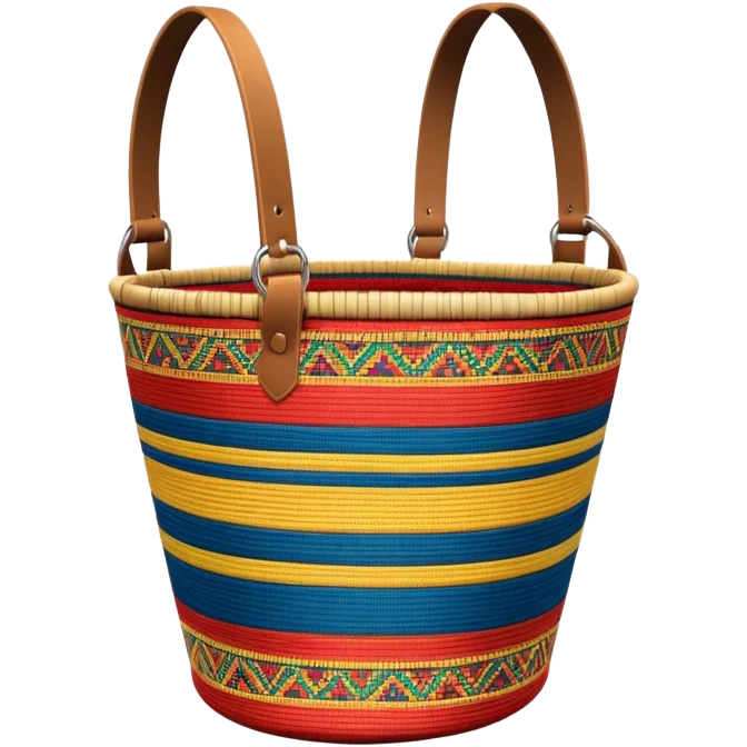 cinematic-realistic-image-of-a-traditional-colombian-mochila bucket bag,-rendered-with-detailed-woven-textures-and-vibrant-patterns bucket bag - with **fabric strap** mochila strap emoji