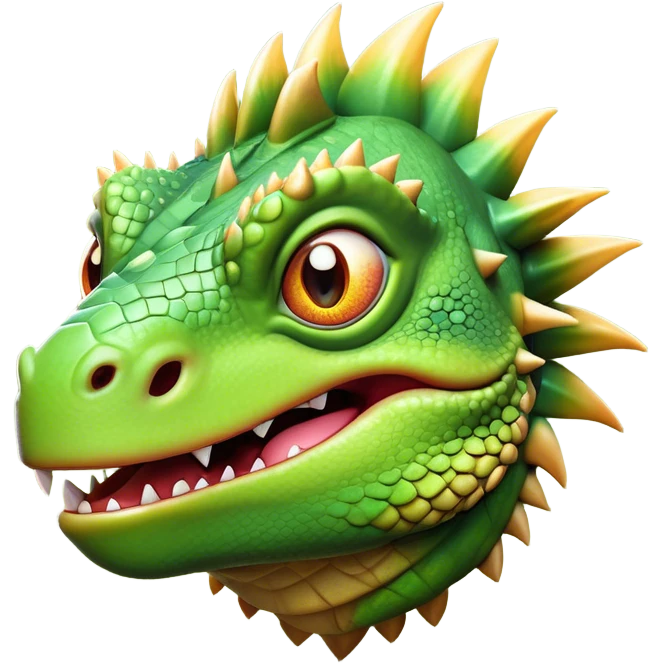 Cinematic Comical Iguana Portrait Emoji, Head tilted dramatically with an exaggeratedly shocked expression, featuring a robust, textured body with a quirky, spiky crest and wide, comically expressive eyes full of playful disbelief, Simplified yet hilariously expressive features, highly detailed, glowing with a slightly sassy jungle glow, high shine, dramatic yet playful, stylized with an air of quirky reptilian mischief, soft glowing outline, capturing the essence of a meme-worthy iguana that looks ready to side-eye its way into viral fame! emoji