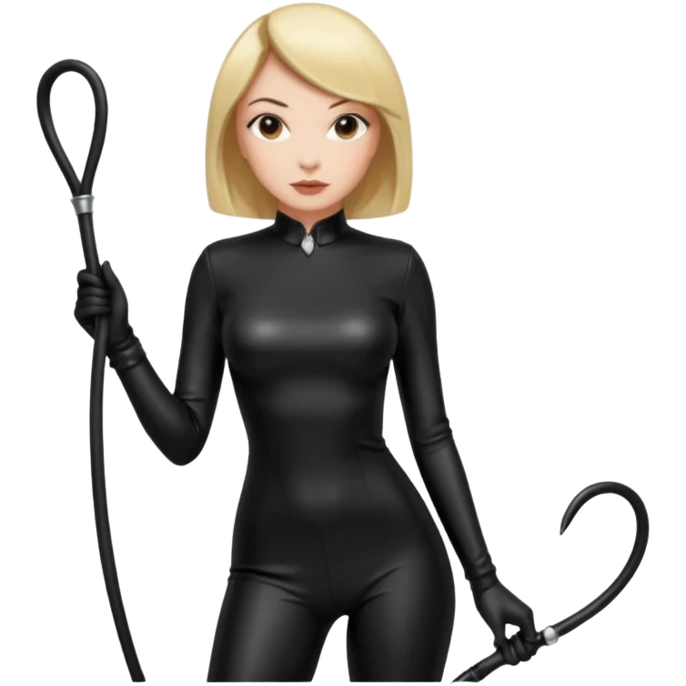 madam with straight bob hairstyle in black latex with whip in hand emoji