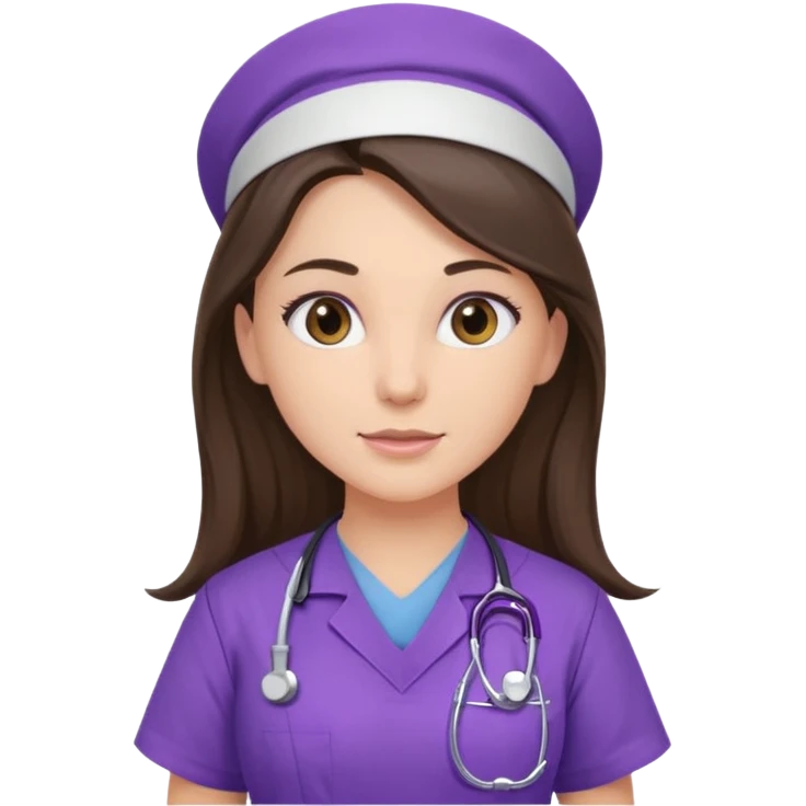 pretty brunette nurse with long hair in purple scrubs emoji