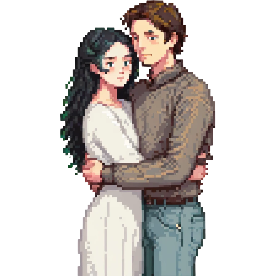 white man with brown hair and white woman with black hair, in love emoji